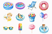 Watercolor Cute Pool Party Clipart, an Illustration by Design Market (Thumbnail 2 of 5)