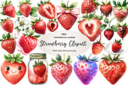 Watercolor Strawberry Clipart PNG, an Illustration by CreationArt (Thumbnail 1 of 5)