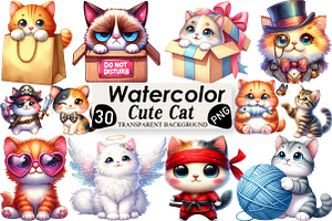 Cute Cat Clipart Bundle, an Illustration by Black Bird Studio