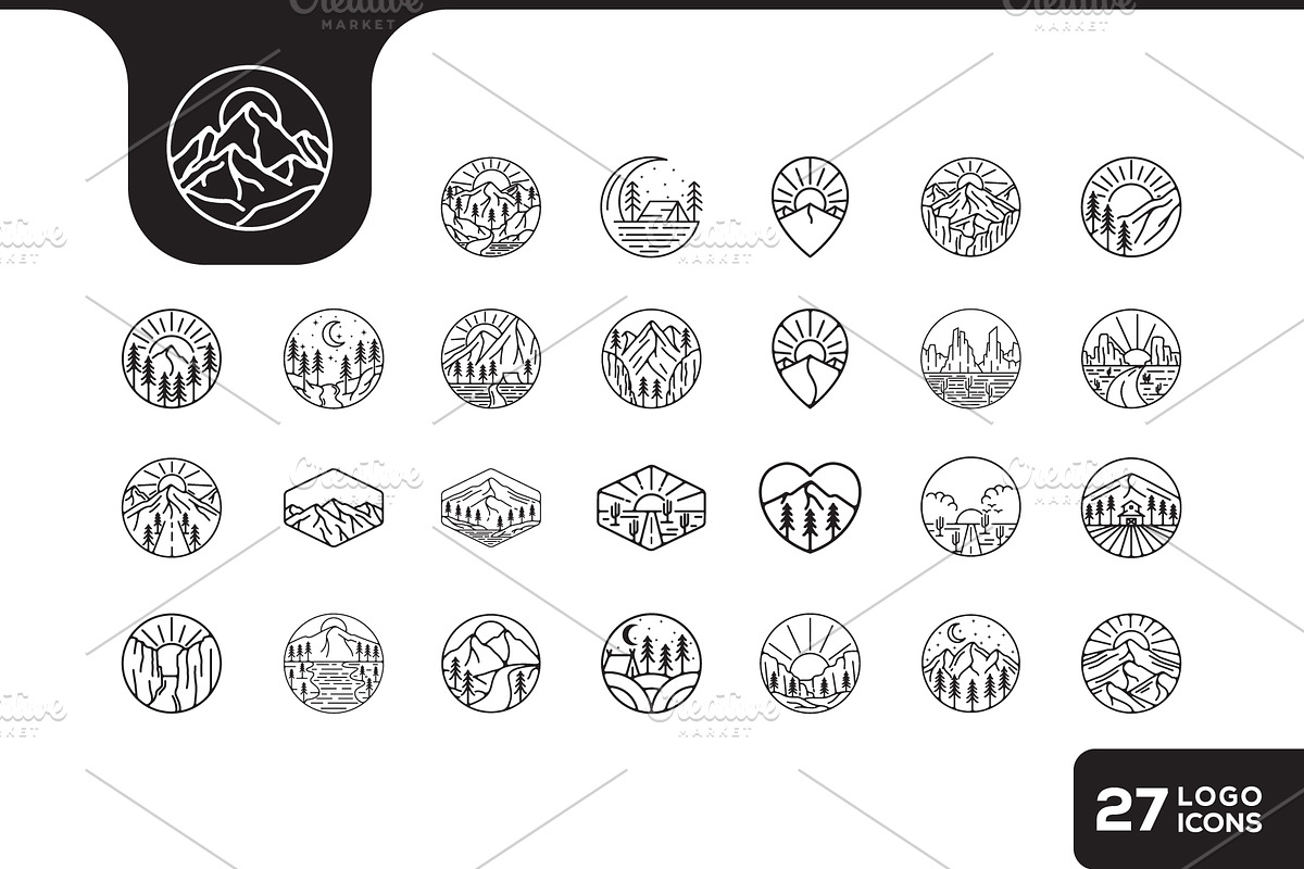 mountain line vintage badge icon, an Outline Icon by devastd