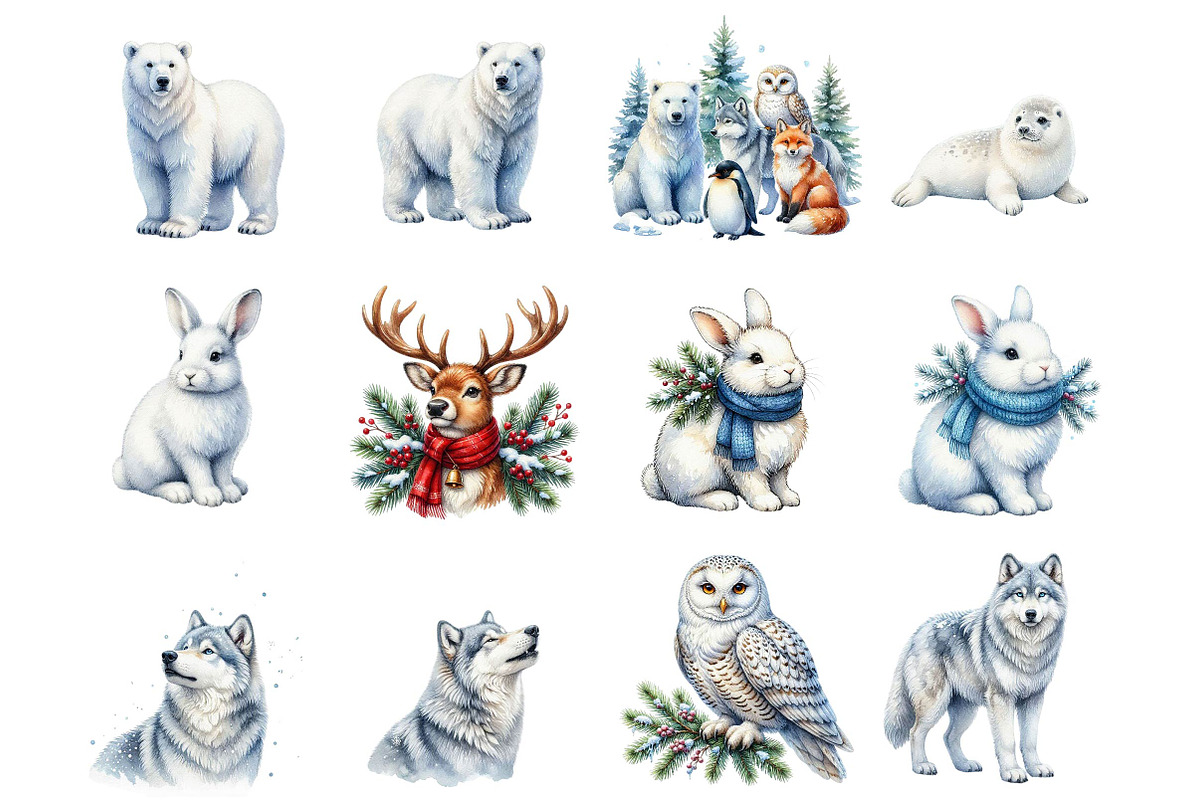 Watercolour Winter Arctic Animals, a Seasonal Illustration by fashionaddict (Photo 3 of 7)