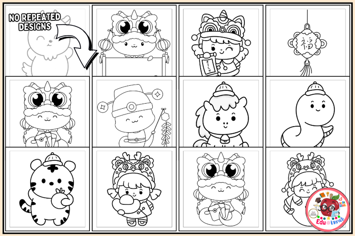 Chinese New Year Coloring Pages, a Seasonal Illustration by EduEnrich (Photo 3 of 3)