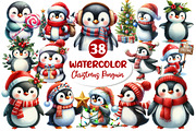 Christmas Penguin Watercolor Clipart, an Illustration by Dream Creation (Thumbnail 1 of 5)