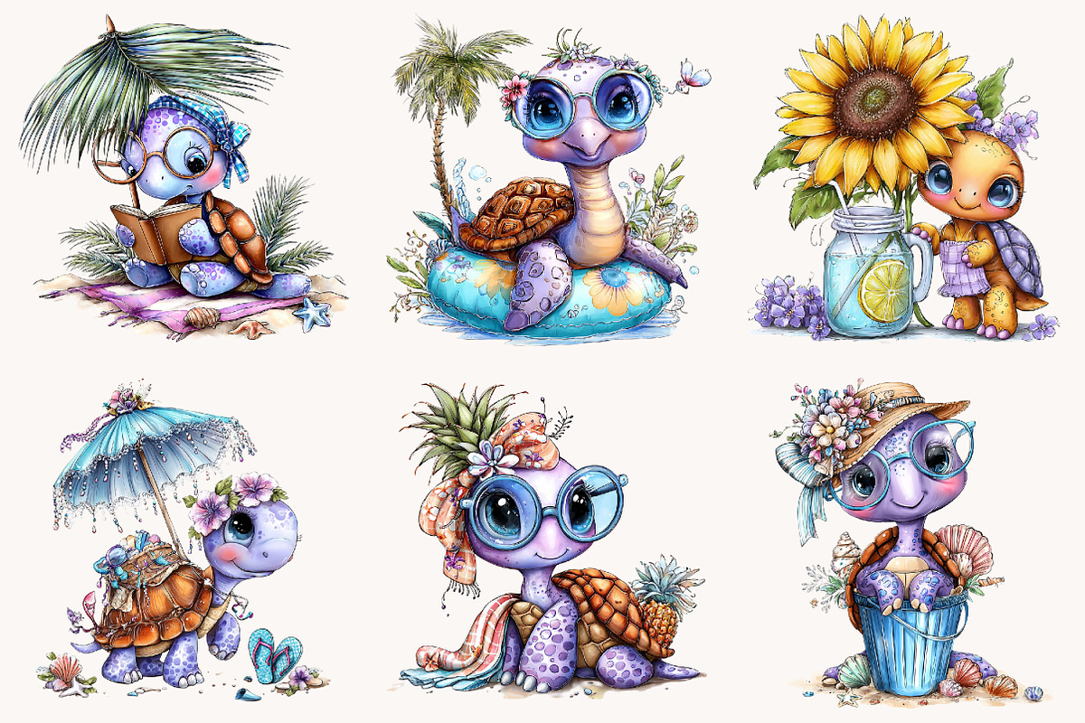 Whimsical summer turtle Clipart, a Seasonal Illustration by Designworld (Photo 3 of 9)