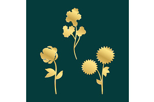 Golden floral elements trio set on, an Illustration by okskukuruza