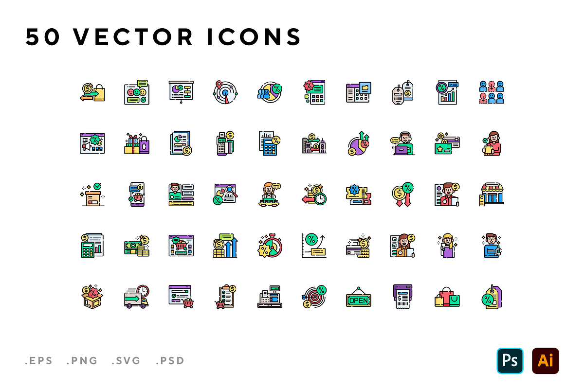 7 Sales icons, an Outline Icon by Wencory (Photo 1 of 2)
