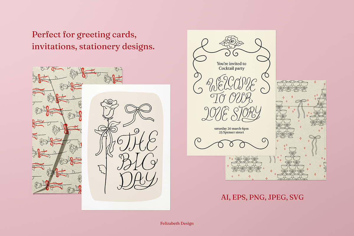 Coquette Wedding Cliparts & Frames, an Object Illustration by Felizabeth Design (Photo 4 of 14)