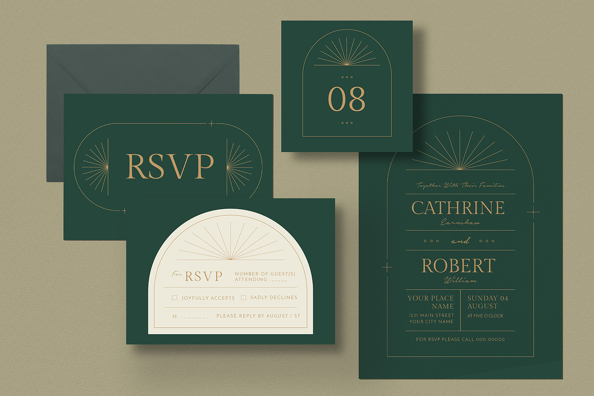 Green Deco Wedding Invitation Set, an Invitation Template by Vynetta (Photo 3 of 3)