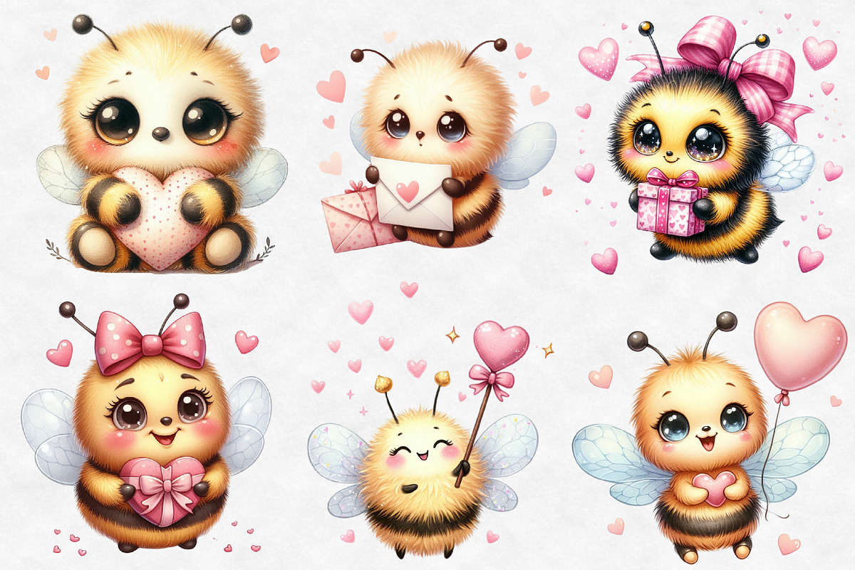Whimsical Bee Mine Valentine Clipart, an Illustration by Designworld (Photo 2 of 6)