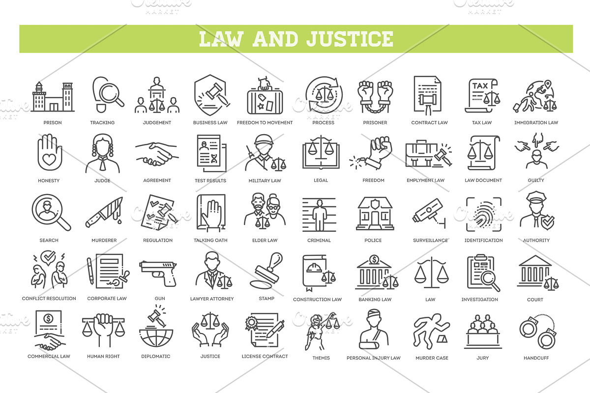 Law and Justice line icons, an Outline Icon by Tettygreen