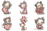 Whimsical Valentine Cats Clipart, an Illustration by designcity5 (Thumbnail 3 of 5)
