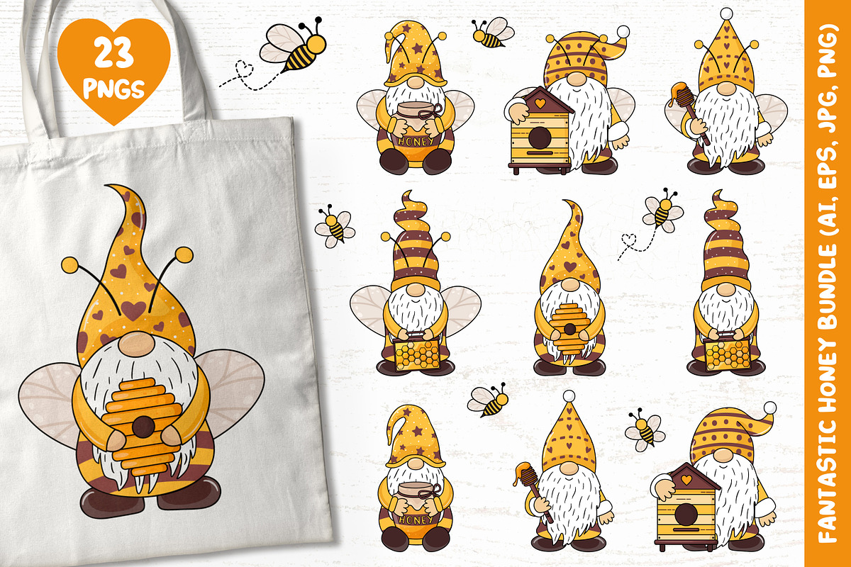 Bees and Honey Gnomes Clip Art, an Illustration by Mary-Mihh (Photo 1 of 6)