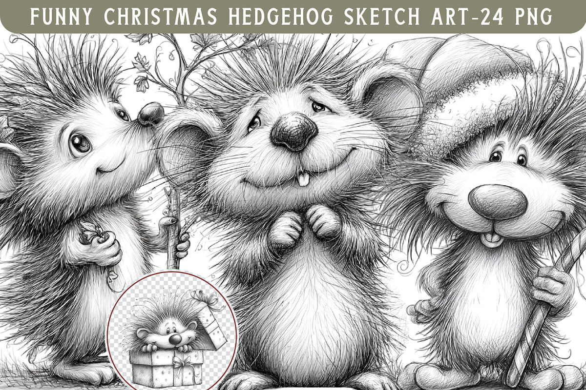 Funny Christmas Hedgehog Sketch Art, an Illustration by Libby Wishes (Photo 1 of 9)