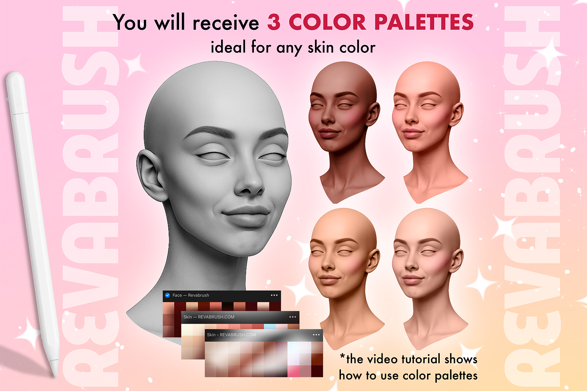 Procreate Female Head Portrait brush, a Brush Add-On by Revabrush (Photo 3 of 8)