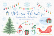 Winter Holidays watercolor clipart, an Illustration by susie-p-art (Thumbnail 1 of 18)