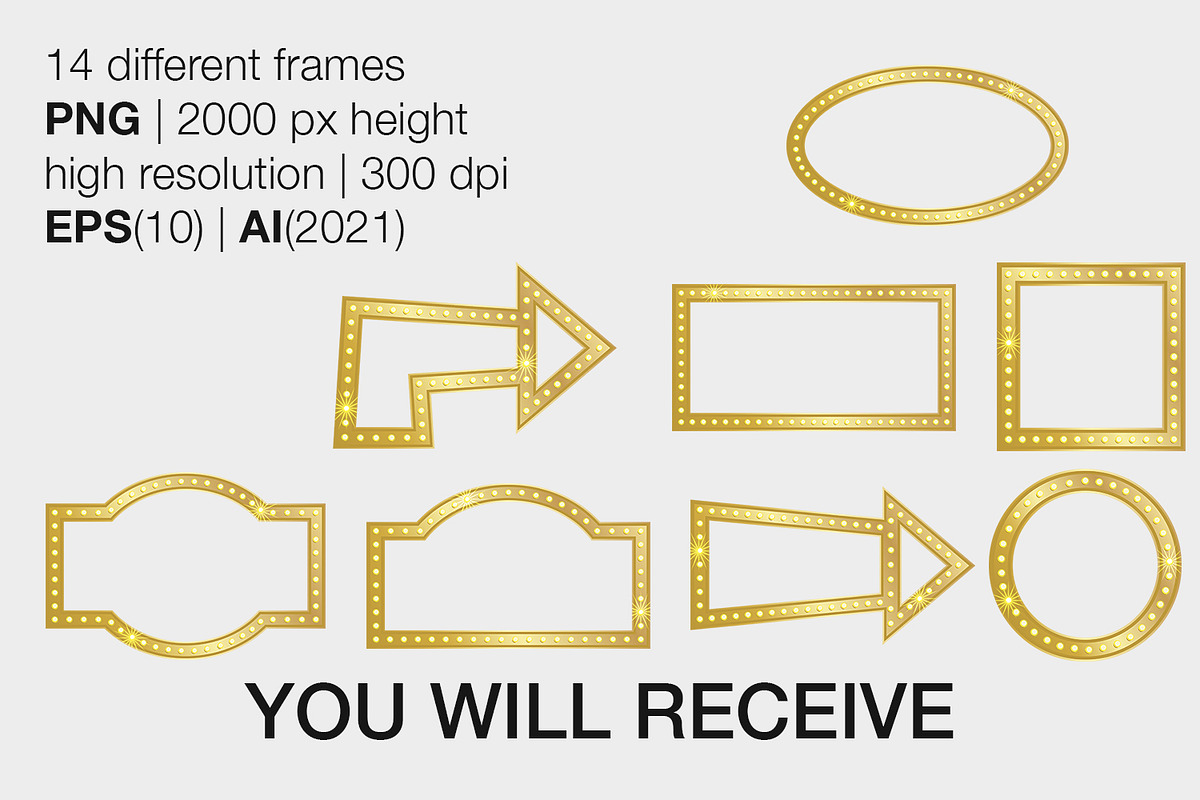 Gold geometric frames with bulbs, an Object Graphic by MariiaVD (Photo 7 of 7)