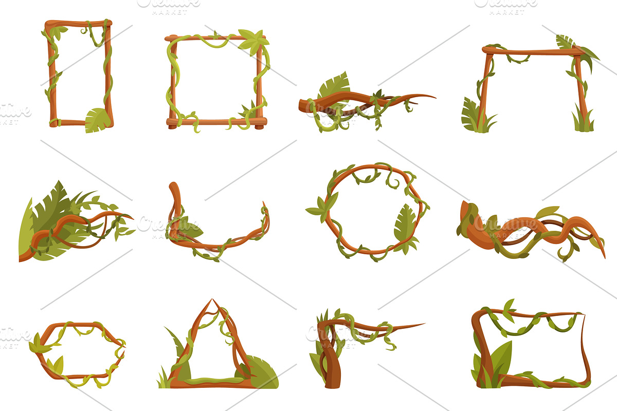 Jungle plant frames. Tropical leaves, an Illustration by Valerie Bodnar