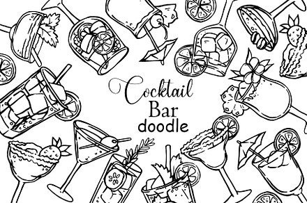 Alcoholic Cocktails doodle set