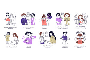 Kids with autism signs set, a Healthcare Illustration by PaperTrident