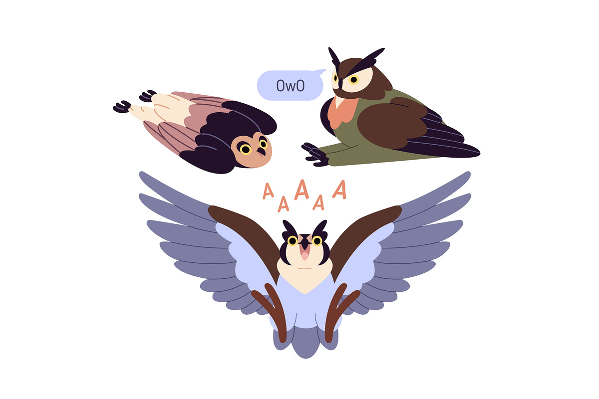Funny owls, forest birds set, an Animal Illustration by PaperTrident (Photo 4 of 6)