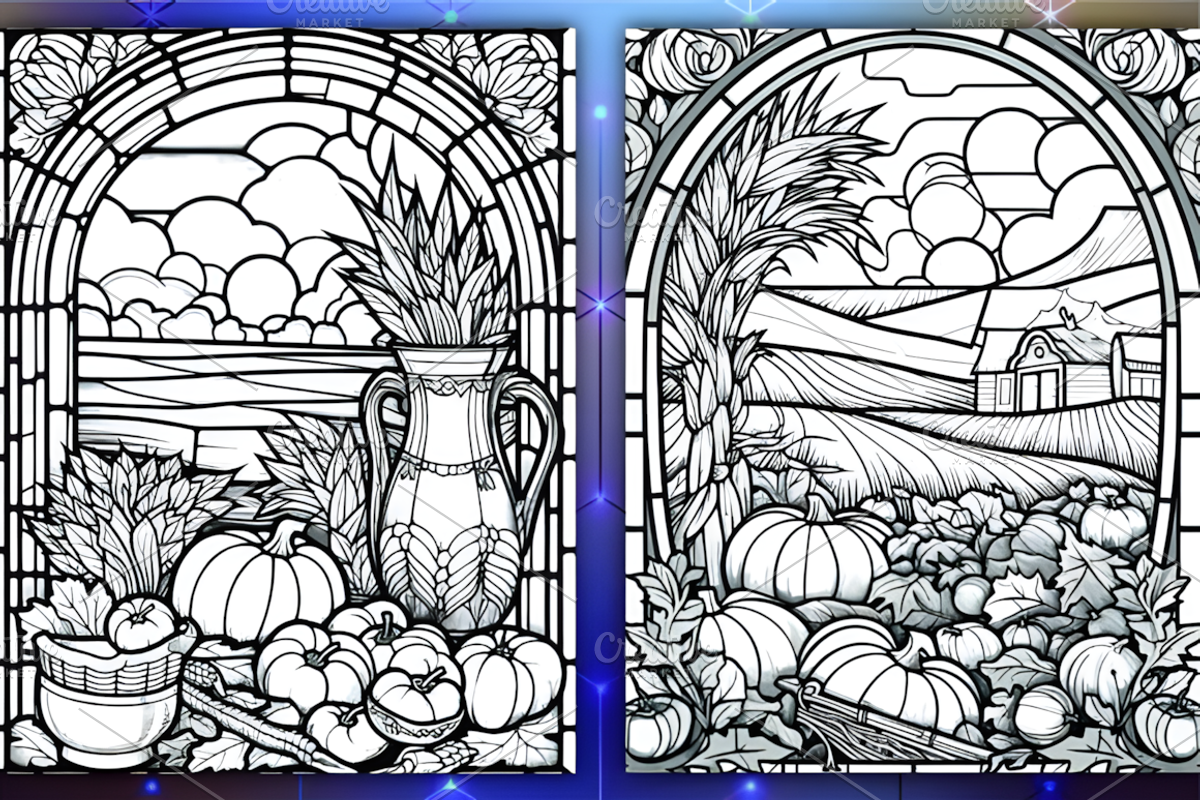 Stained Glass Autumn Coloring Pages, a Seasonal Illustration by Coco Bloom (Photo 4 of 6)