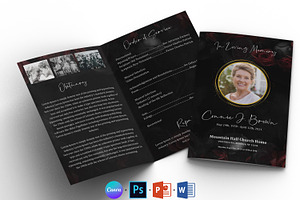 Rose Black Funeral Program Template, a Brochure Template by Designscozy
