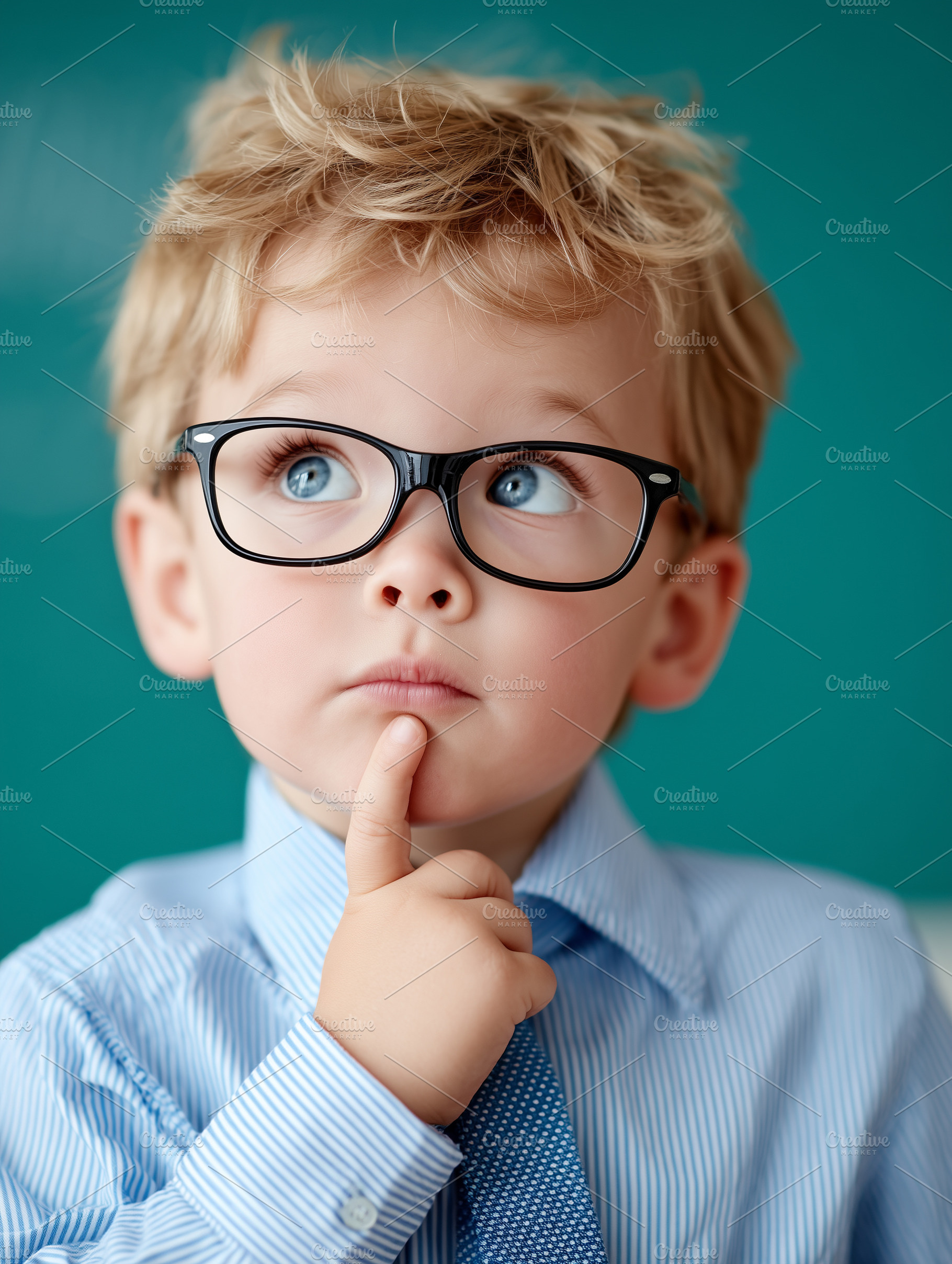 Adorable thoughtful little boy with, a School & Education Photo by MistyDay