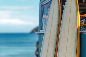 Truck parked by the beach with surfboards ready for a day of fun, a Sports & Recreation Photo by AlyaAnd