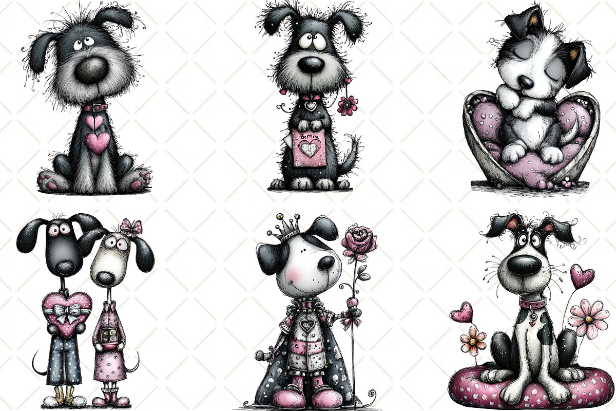 Whimsical Valentines Dog Clipart, an Animal Illustration by Black Bird Studio (Photo 6 of 6)