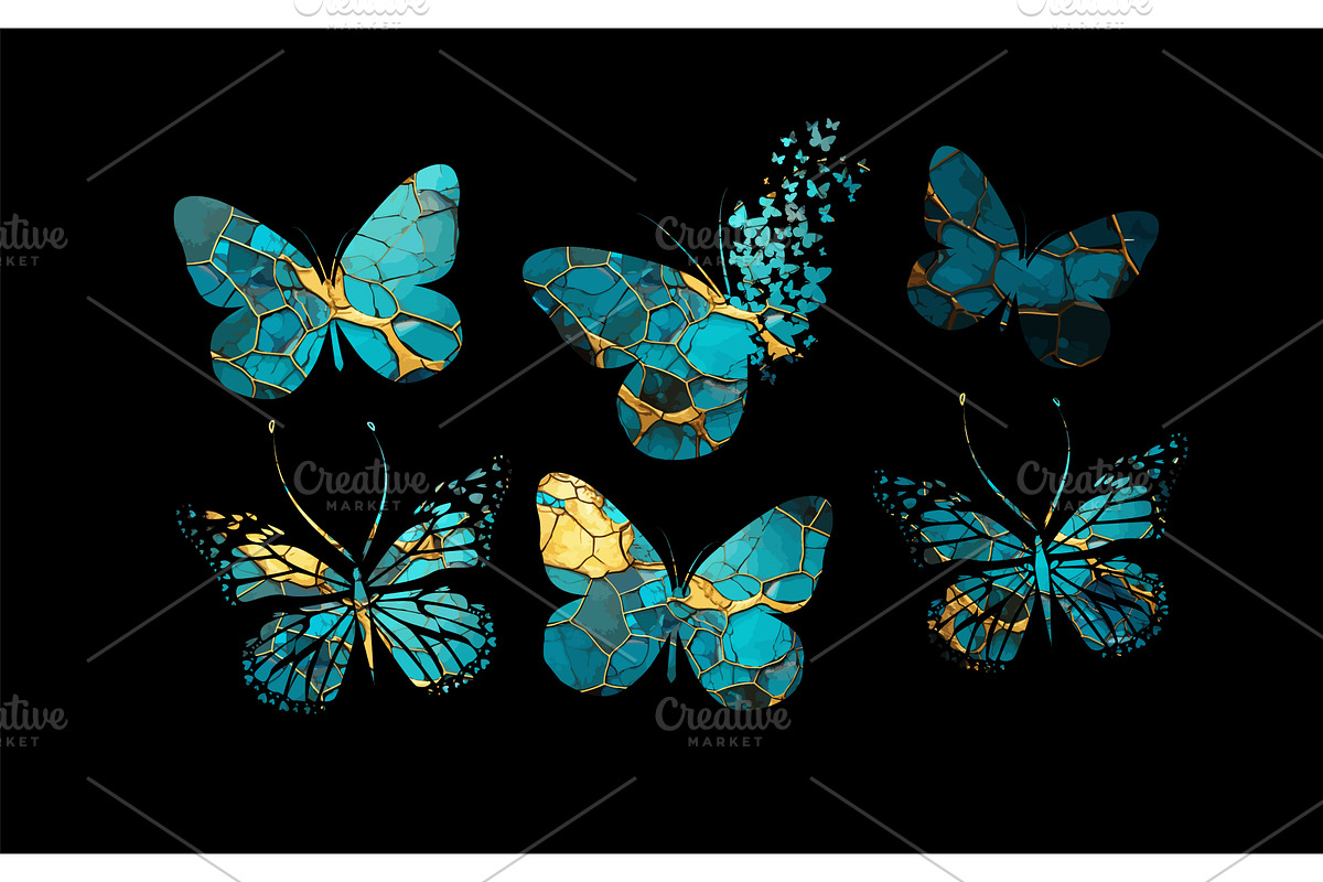 A set of beautiful blue and gold, an Animal Illustration by Nenahliadava Design
