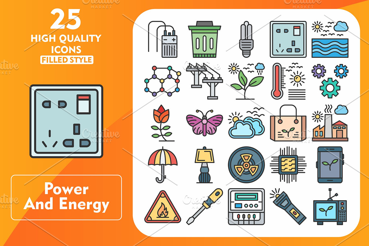 25 Power and energy Line Filled Icon, an Icon by Pexelpy