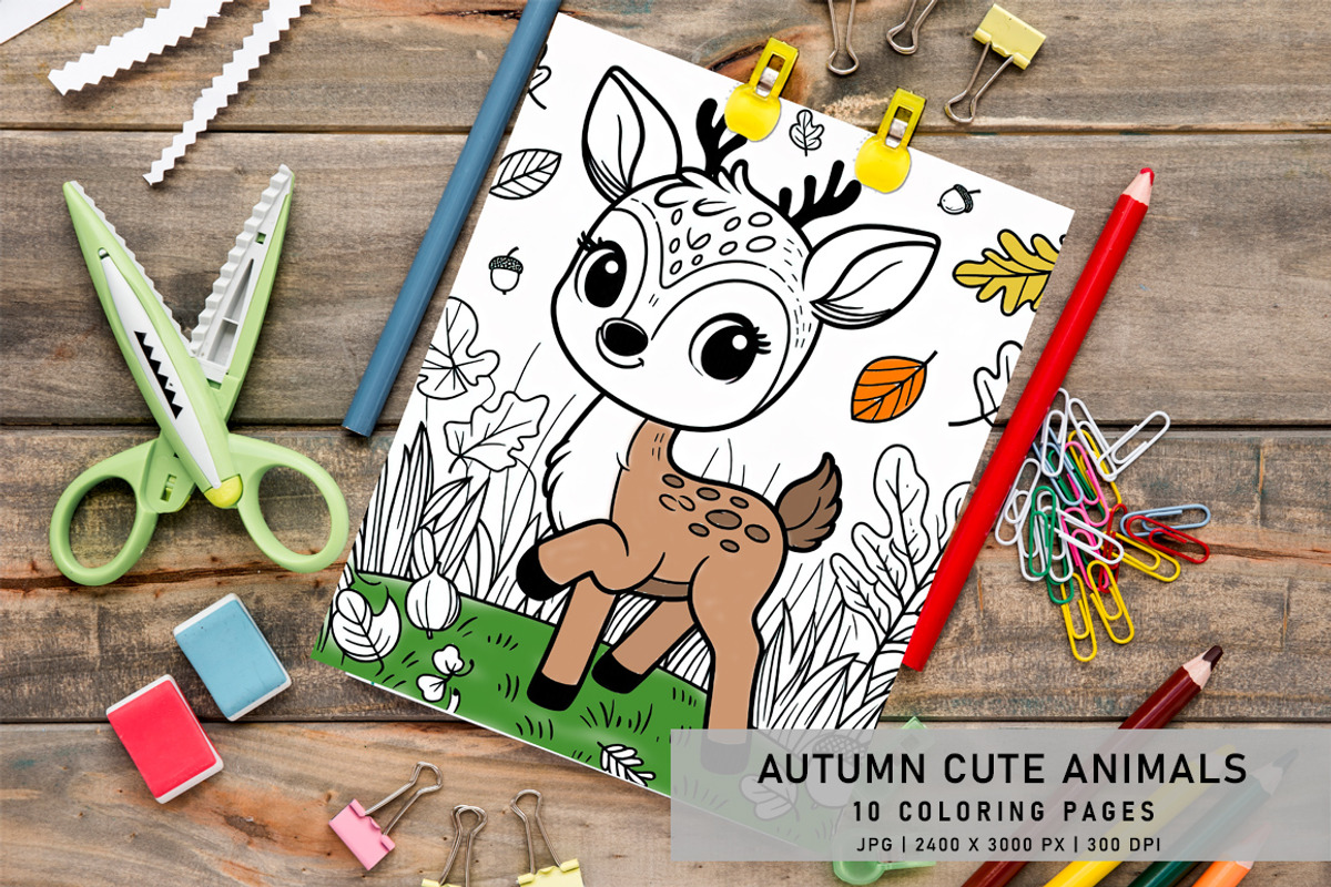 Autumn Cute Animals Coloring Pages, a Seasonal Illustration by Digital Art Creations (Photo 3 of 4)