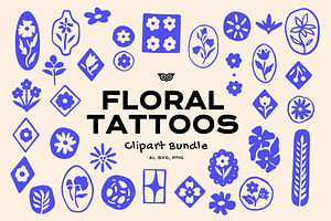 Floral Tattoos Clipart Bundle, a Decorative Illustration by ClayStudio