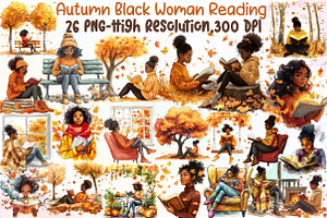 Autumn Black Woman Reading Clip Art, an Illustration by Sublimation Artist