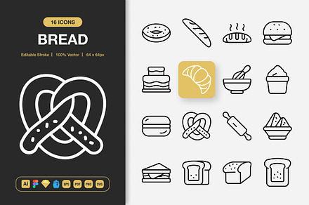 Bread Icons, an Outline Icon by Spacepixel Creative