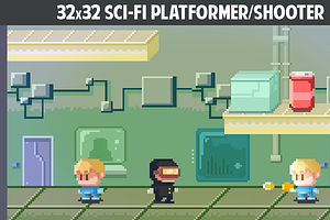 32x32 Sci-fi platformer/shooter pack