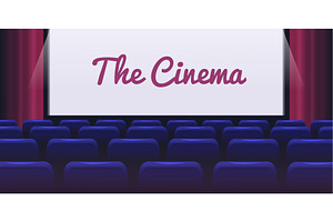 Empty cinema hall. Movie screen