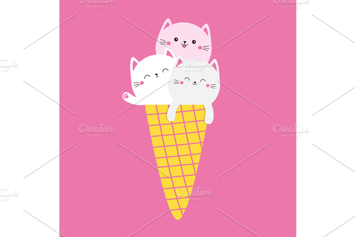 Ice cream with cat set. Vector, an Animal Illustration by Worldofvector