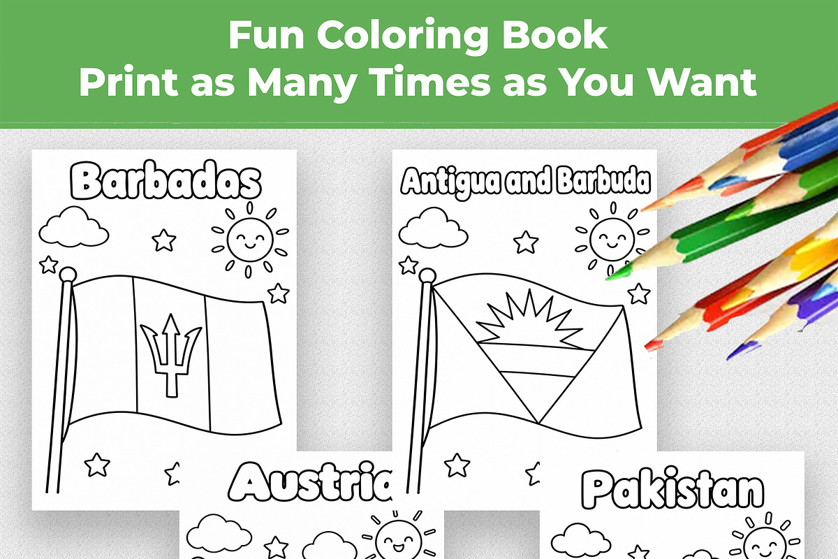 190 Flags Coloring Book for Kids PDF, an Education Illustration by Mohammad Sarfaraz (Photo 2 of 13)