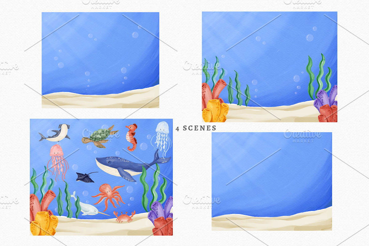 Watercolor Ocean & Sea Animals, an Animal Illustration by MiracleArtAndDesign (Photo 4 of 4)