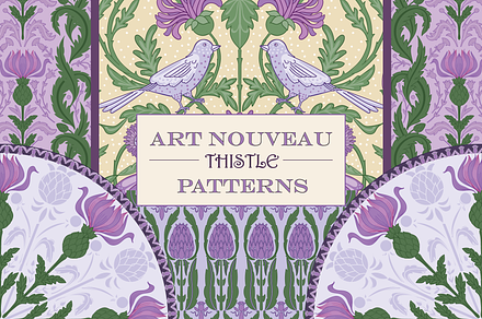 Art Nouveau Thistle Patterns I, a Pattern Graphic by RachelStudio