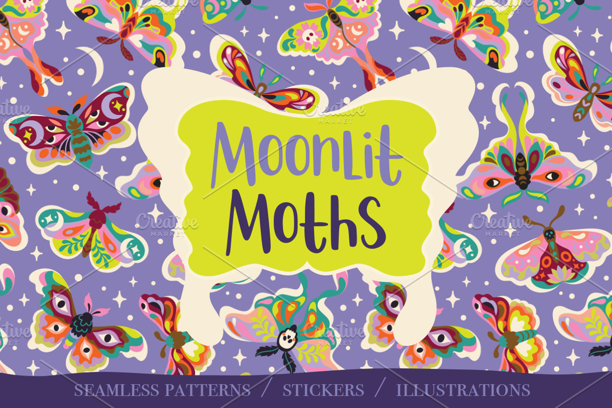 Moonlit Moths - Set and Patterns, a Pattern Graphic by PenguinHouse (Photo 1 of 10)