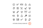 Kitchen Utensils Thin Line Icons Set, an Outline Icon by Vector and Templates (Thumbnail 2 of 2)
