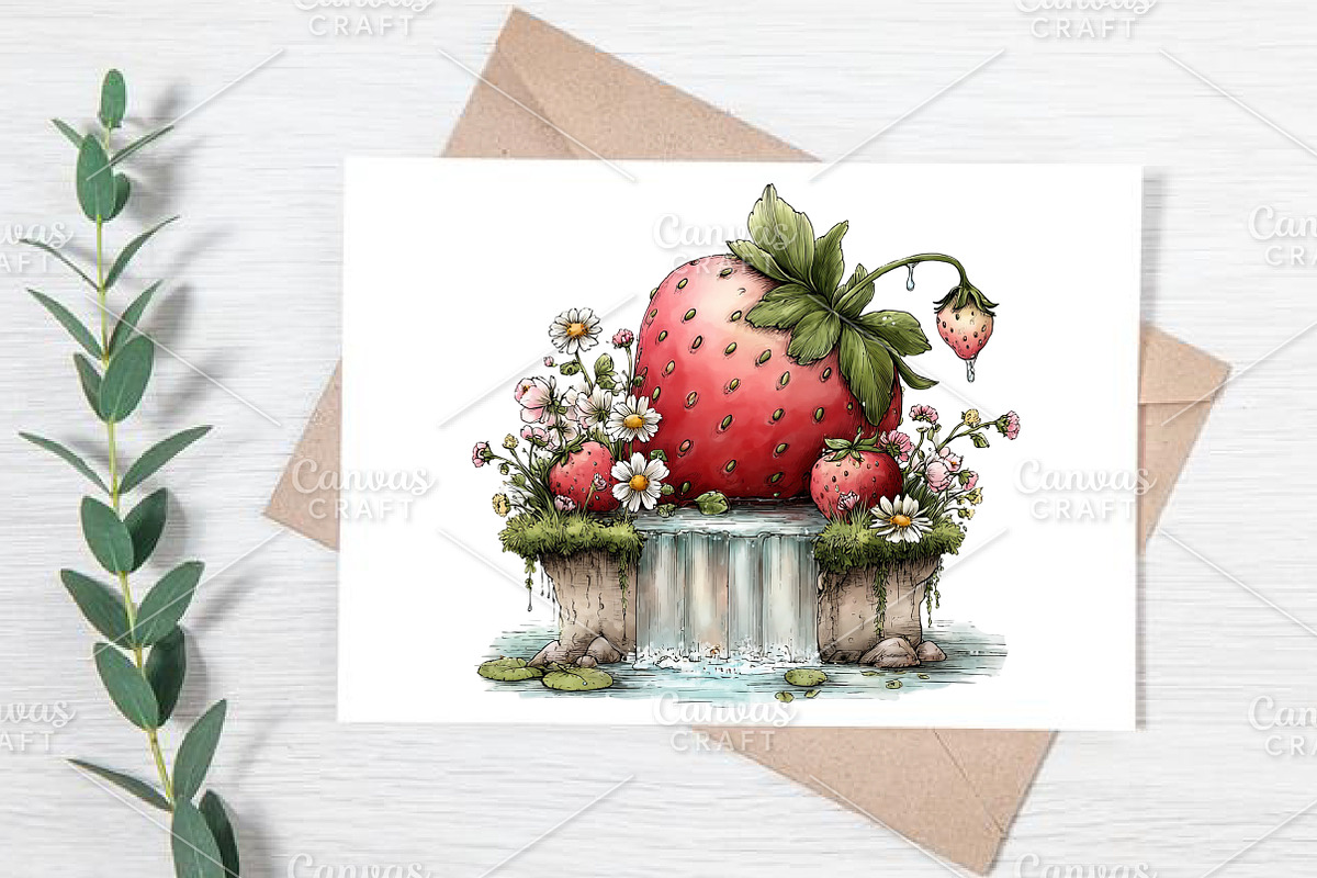 Whimsical Spring Strawberry Clipart, an Illustration by Canvas Craft (Photo 5 of 7)