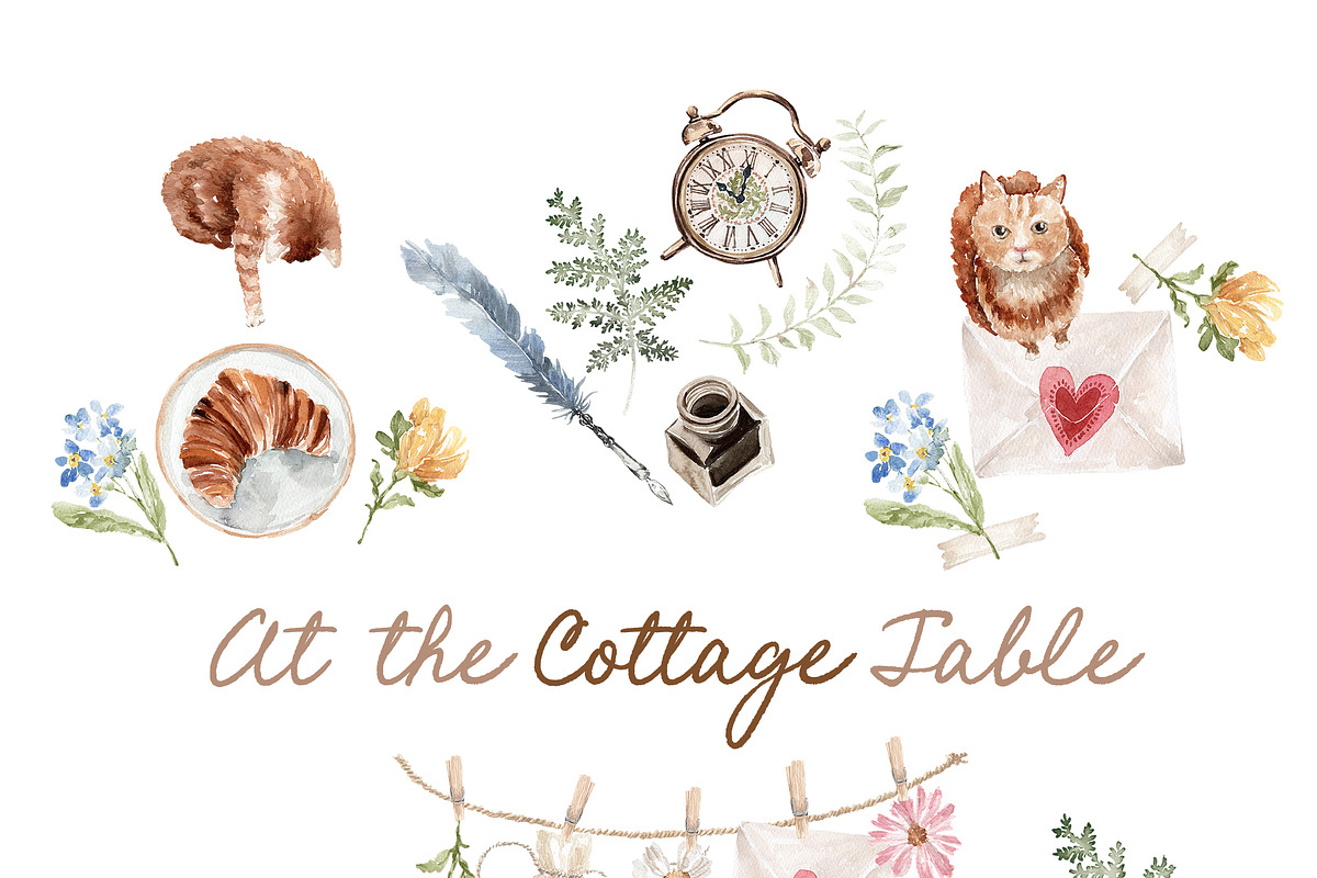 Watercolor Clipart - COTTAGE TABLE, a Decorative Illustration by Beigetime (Photo 9 of 9)