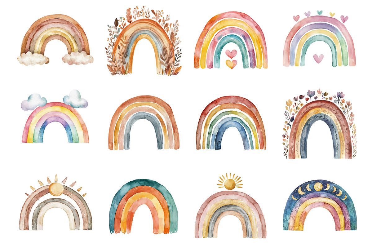 Boho Rainbow PNG Clipart Bundle, an Illustration by Design Market (Photo 2 of 3)