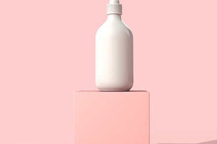 Blank cosmetic bottles on pink containing cosmetic, bottle, and beauty