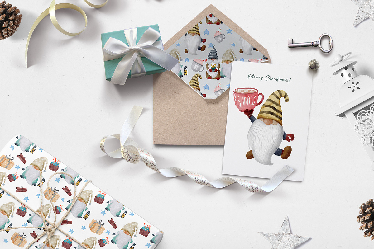 Sweet Christmas gnomes & pattern, an Illustration by SleptArt (Photo 5 of 6)