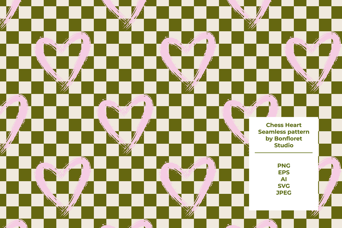 Chess Heart Seamless Pattern, a Pattern Graphic by Bonfloret Studio (Photo 1 of 3)