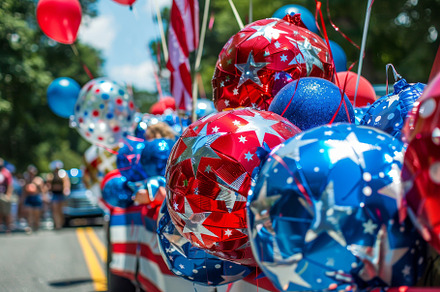Red, white, and blue balloons and st, a Photo by Iftikhar Alam